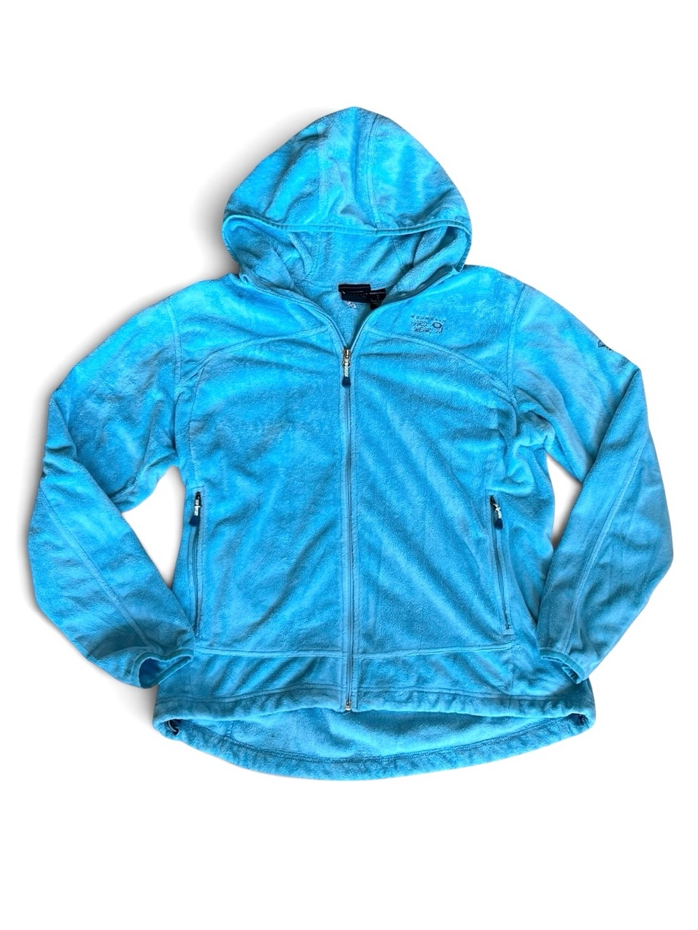 Mountain Hardware Sz XL Blue Fleece Jacket High Loft Hooded Zip Pockets
